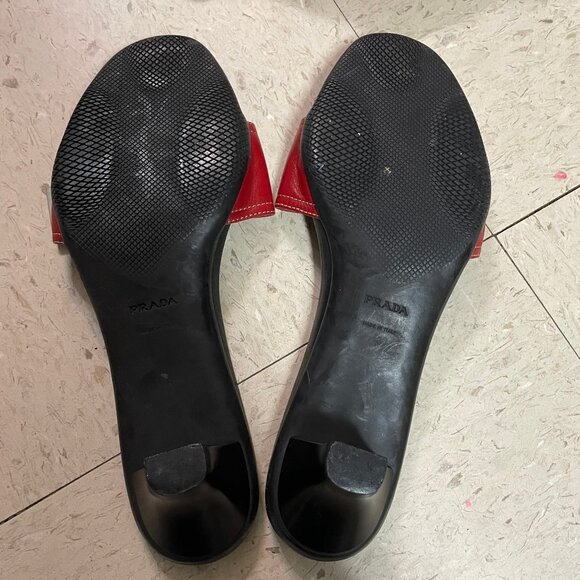 PRADA Sport Womens Size 40 Red/Black Kitten Heels Mules Sandals Leather - Picture 7 of 9